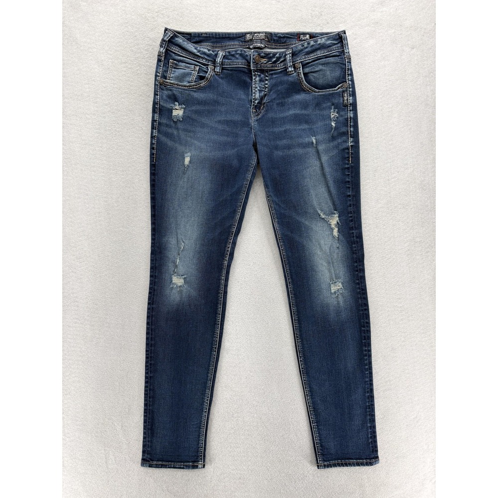 Silver Jeans Boyfriend Jeans Womens 32 Blue Mid Rise Distressed Fluid Denim Y2K